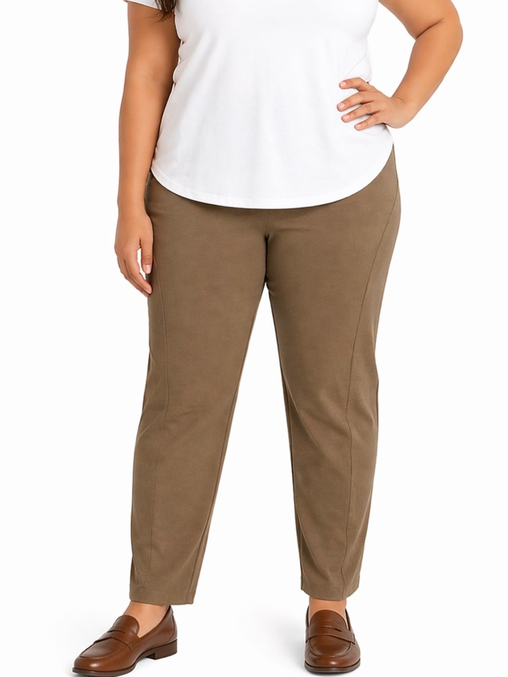 Lane Bryant New Pull On Flat Front Skinny Taupe Gray Career Office Pants Size 28